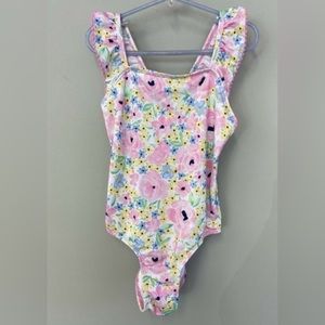 Crown & Ivy toddler floral ruffle sleeve swim suit EUC